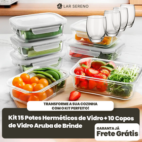 Kit 15 Potes de Vidro + 10 Copos Aruba de Brinde