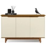 Aparador Buffet Balcão Cozinha Cantinho do Café para Sala de Jantar Estar ou Hall de Entrada Flow 3 Portas – OffwhiteFreijó