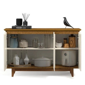 Aparador Buffet Balcão Cozinha Cantinho do Café para Sala de Jantar Estar ou Hall de Entrada Flow 3 Portas – OffwhiteFreijó