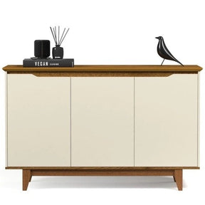 Aparador Buffet Balcão Cozinha Cantinho do Café para Sala de Jantar Estar ou Hall de Entrada Flow 3 Portas – OffwhiteFreijó