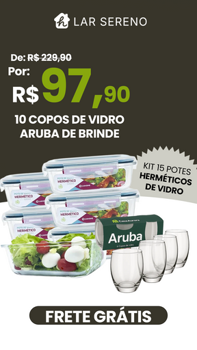 Kit 15 Potes de Vidro + 10 Copos Aruba de Brinde