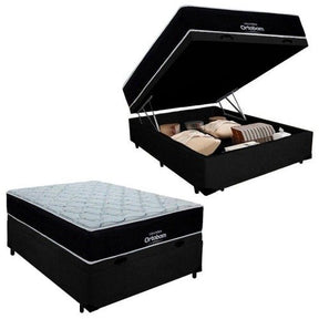 Cama Box Baú Casal Suede + Colchão Airtech Molas Ensacadas Antares 138x188x71 Cor preto